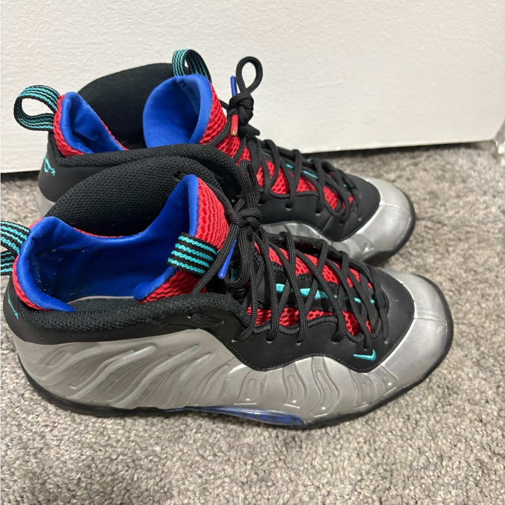 Nike Kids Metallic Silver, Black & Red Foamposite-Style Sneakers